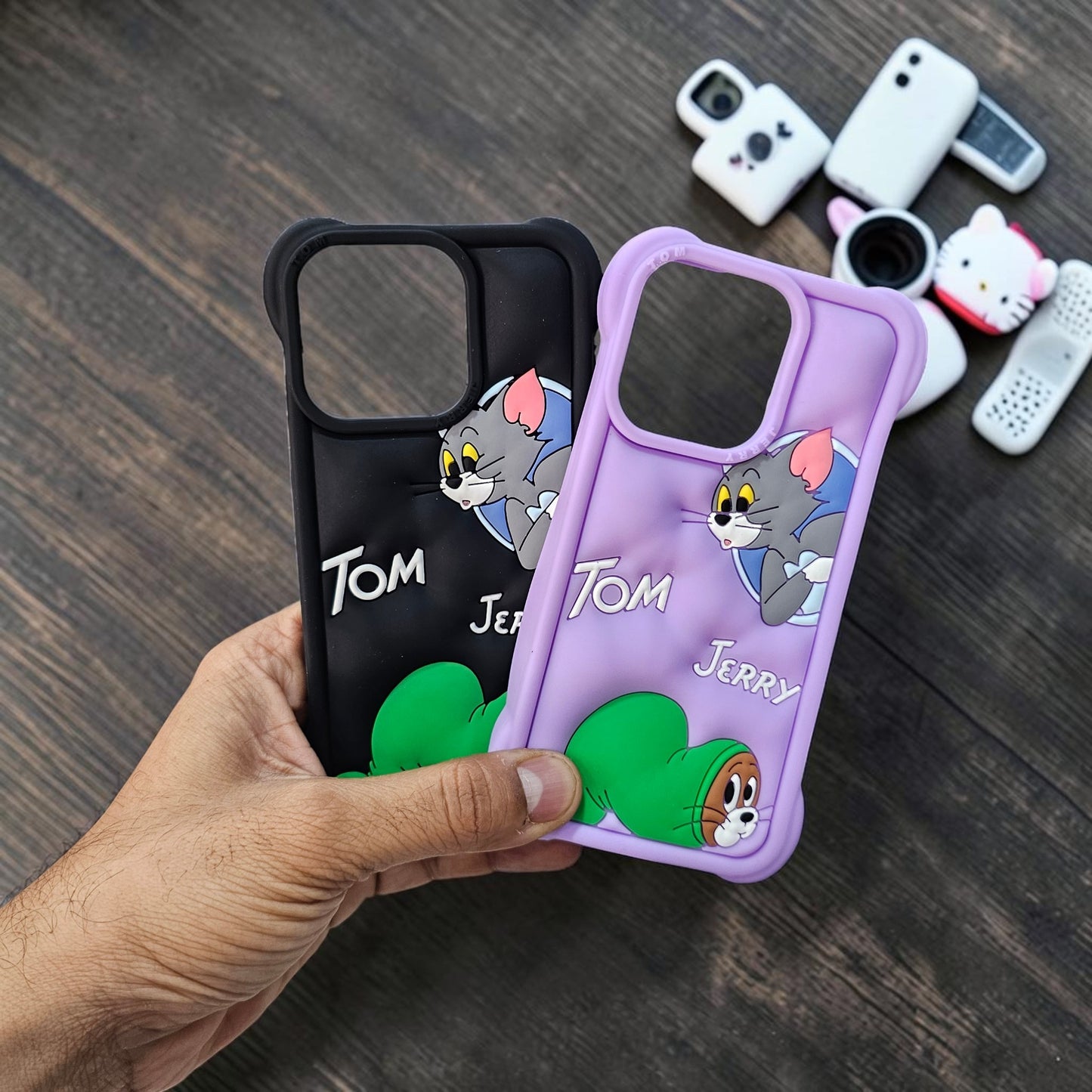 (Pack Of 2)Apple iPhone 15 Pro Max Premium Tom & Jerry Soft Silicone Girlish Back Cover - Combo 2