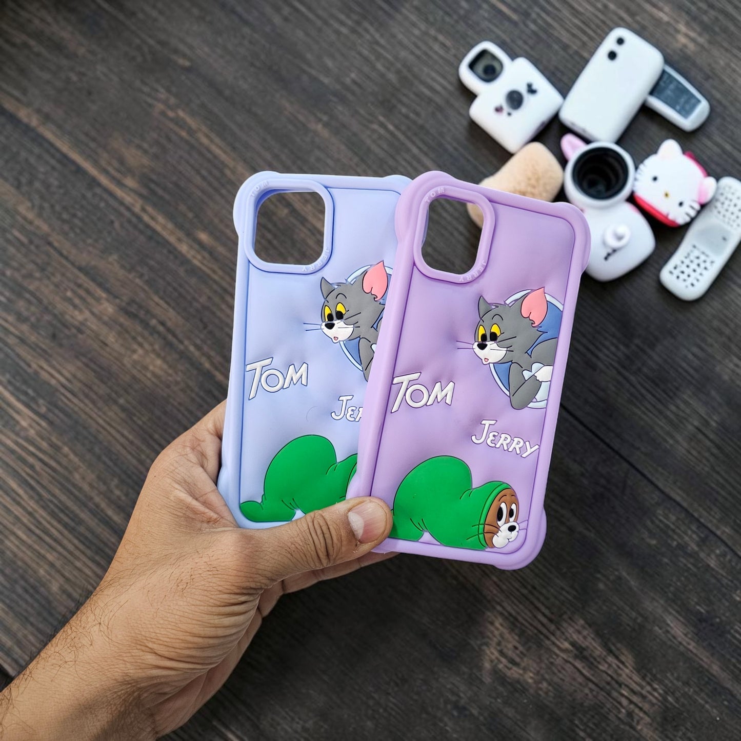 (Pack Of 2)Apple iPhone 13 Premium Tom & Jerry Soft Silicone Girlish Back Cover - Combo 2