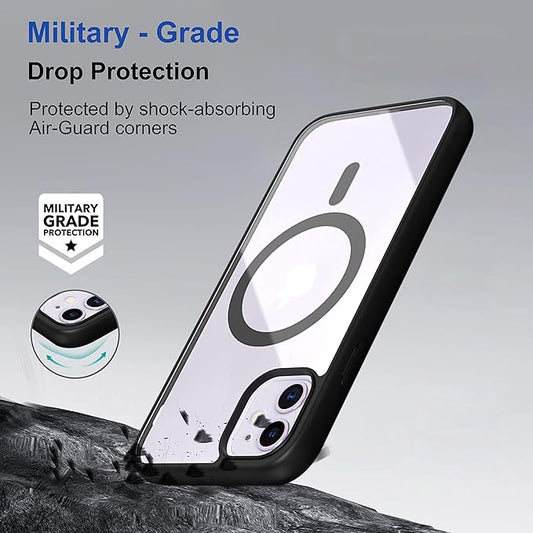 Apple iPhone 12 Anti Yellow Clear Magsafe Back Case Cover - Black