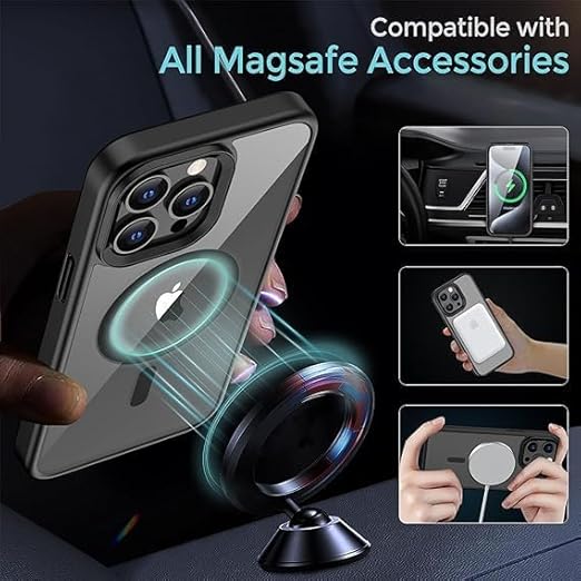 Apple iPhone 15 Pro Max Anti Yellow Clear Magsafe Back Case Cover - Black