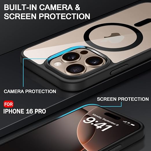 Apple iPhone 16 Pro Anti Yellow Clear Magsafe Back Case Cover - Black