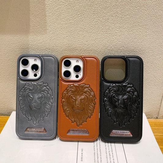 Apple iPhone Pro series Branded Premium Lion Face Leather Back Case - Brown