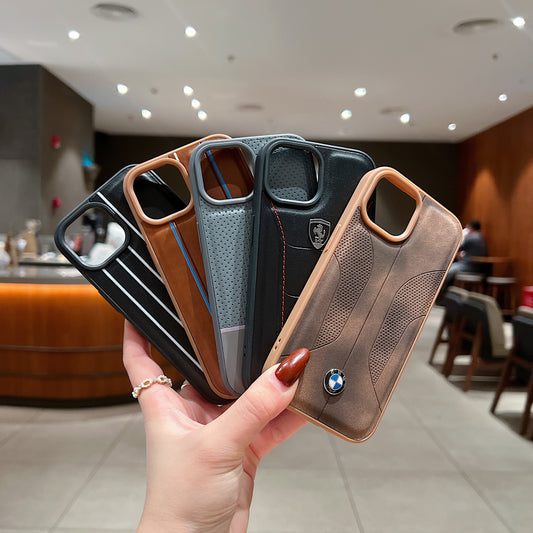 Apple iPhone 15 Plus Luxury Branded Car Logo Leather Designer Case- BMW 2