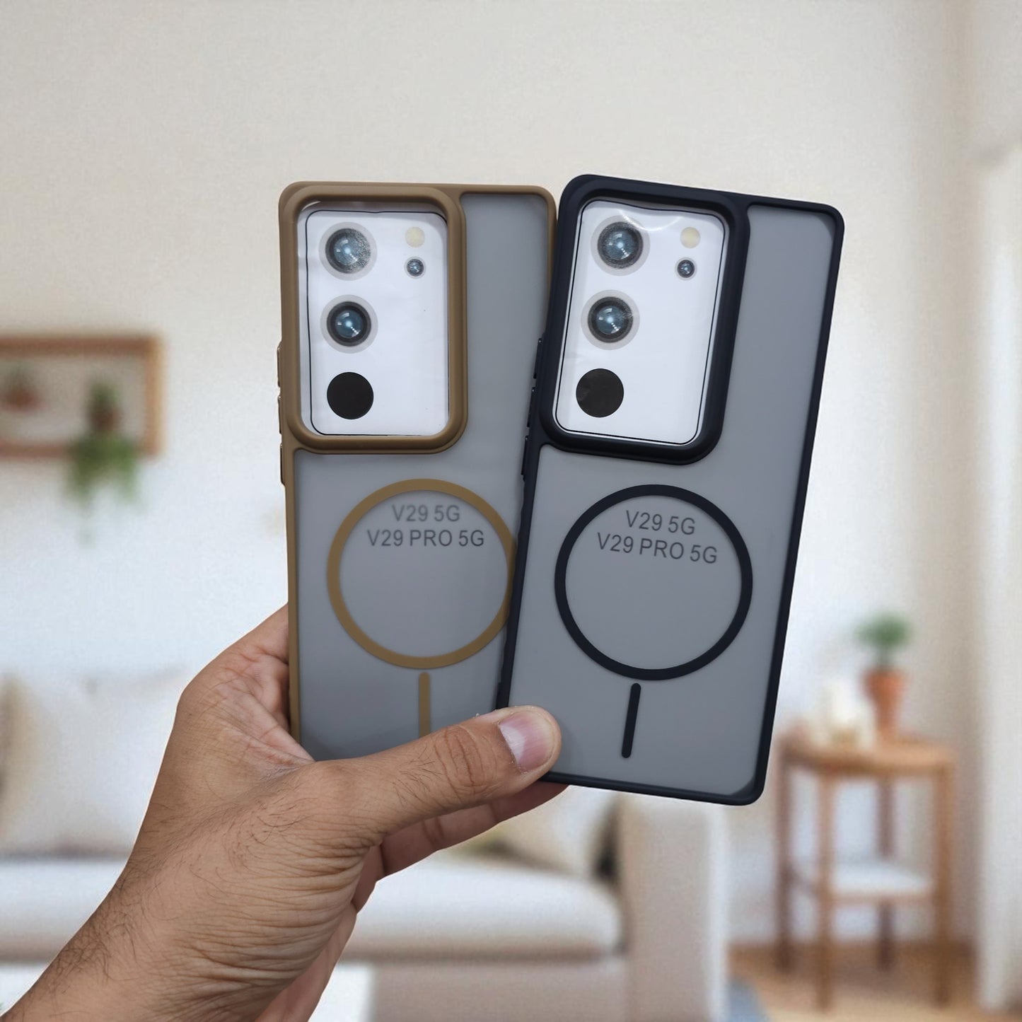 (Pack of 2) Magsafe Printed Metal Buttons Back Case Cover For Vivo V29 - Combo 1