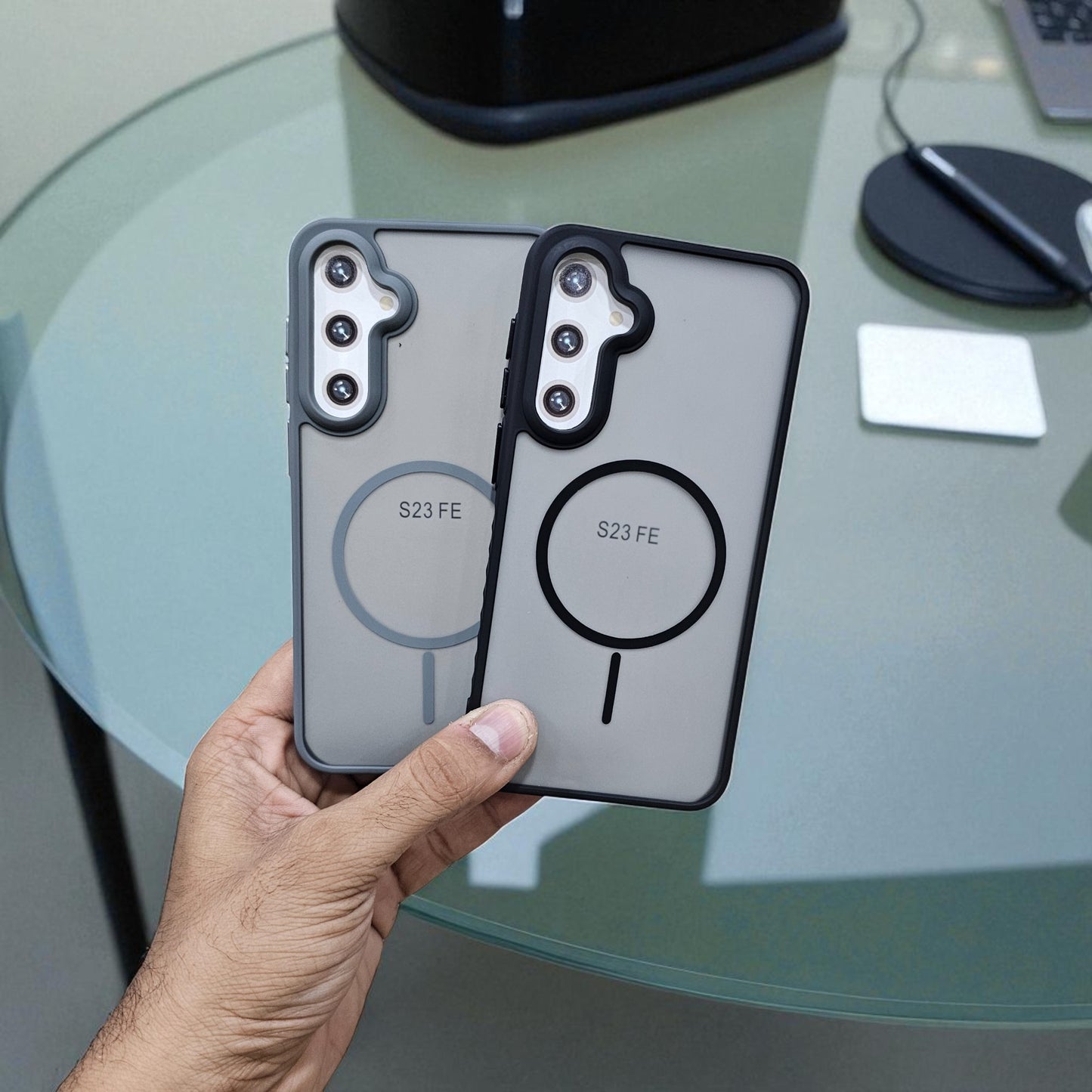 (Pack of 2) Samsung S23 Fe 5g Magsafe Printed Metal Buttons Back Case Cover - Combo 1