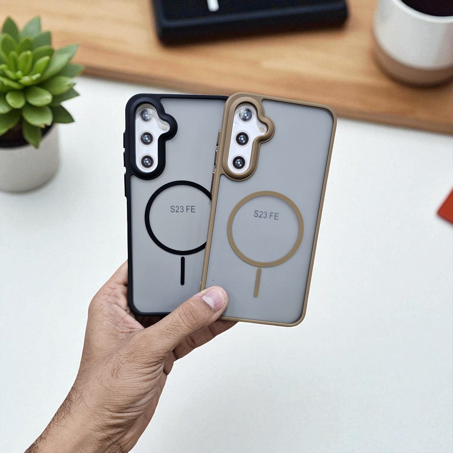 (Pack of 2) Samsung S23 Fe 5g Magsafe Printed Metal Buttons Back Case Cover - Combo 2