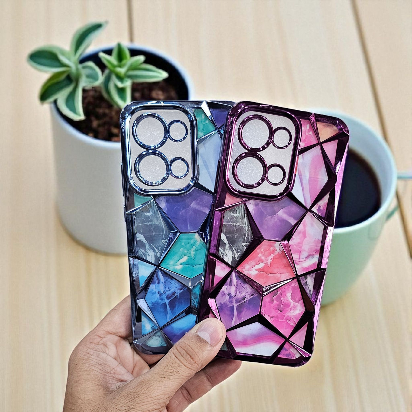 (Pack of 2) Oppo Reno 13 Gradient Glitter Daimond Back Case Cover - Combo 2