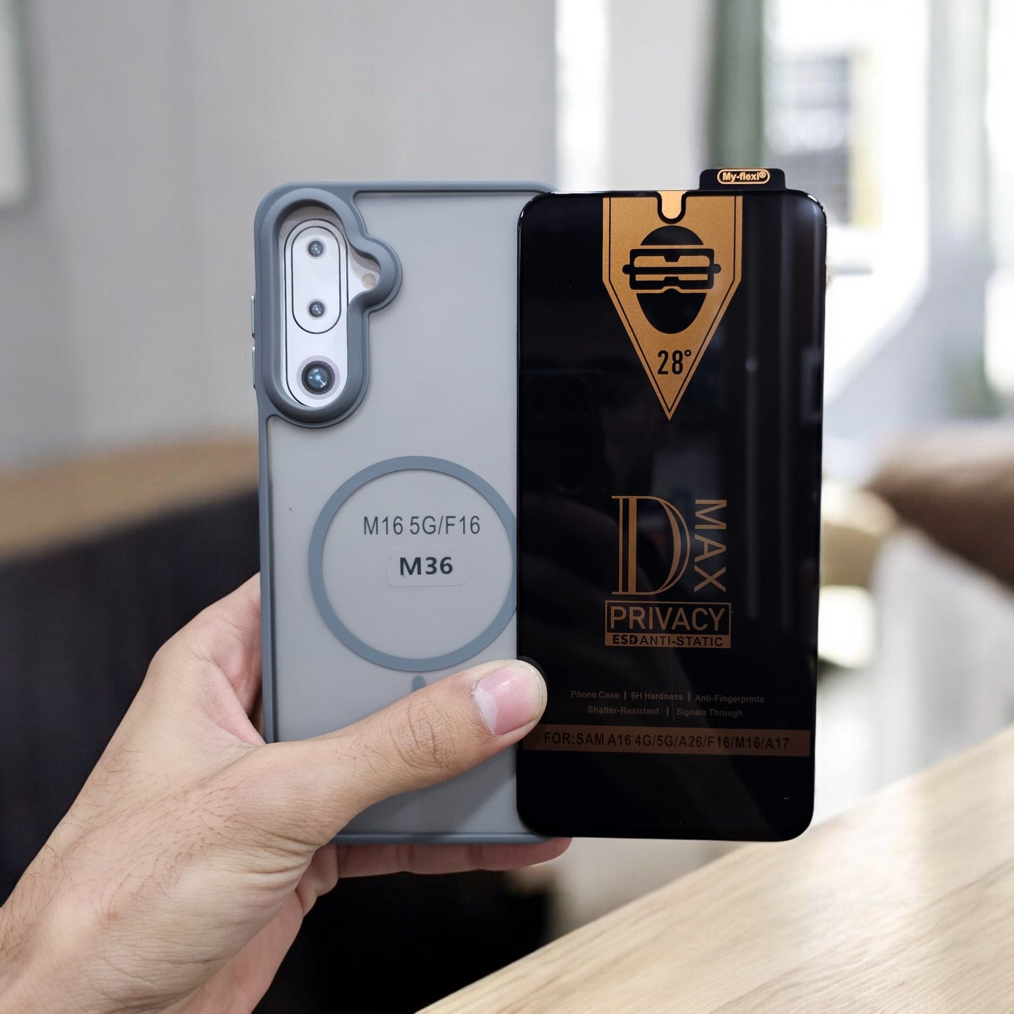 (combo pack)Samsung M36 Magsafe Printed Case + Privacy Tempered Glass - Grey