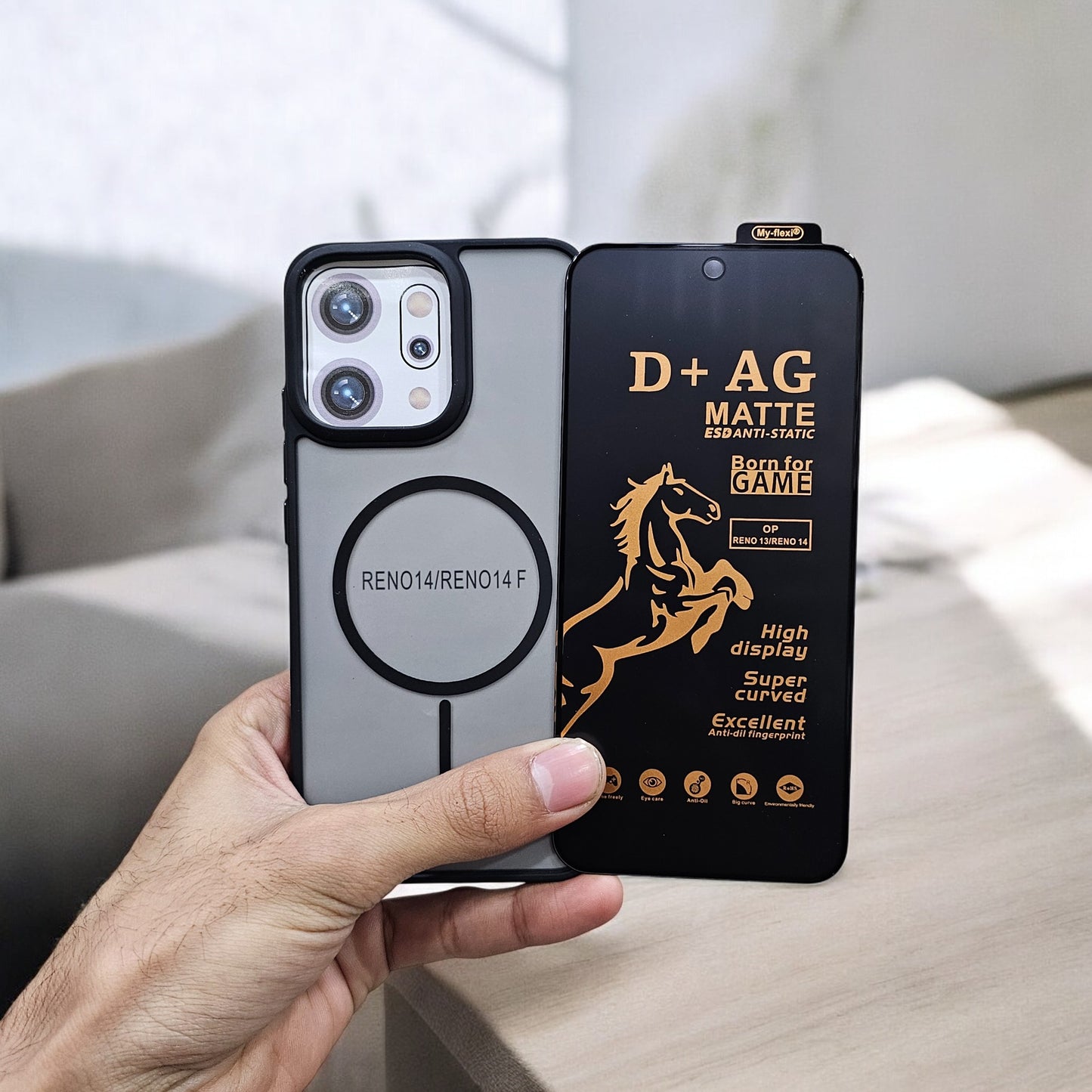 (combo pack)Oppo Reno 14 Magsafe Printed Case + Gaming Matte Tempered Glass - Black