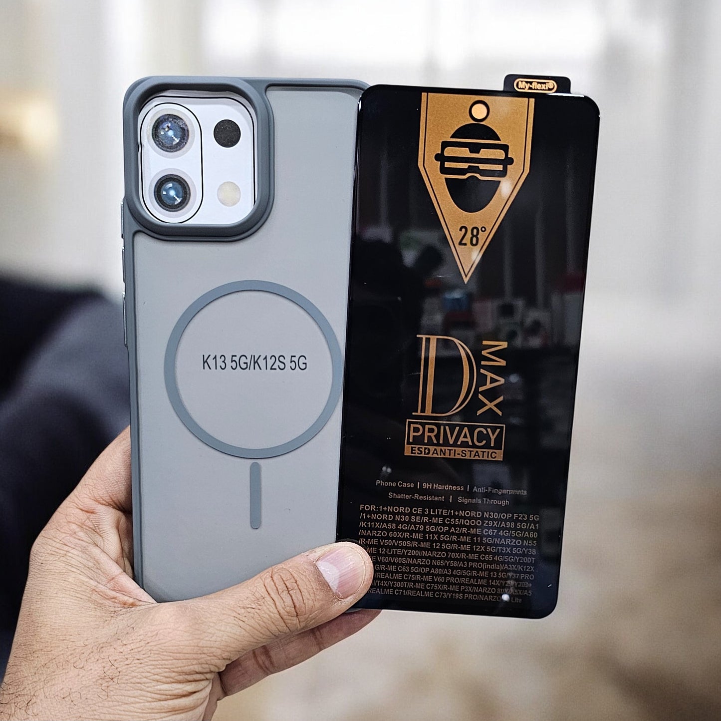 (combo pack)Oppo K13 5g Magsafe Printed Case + Privacy Tempered Glass - Grey