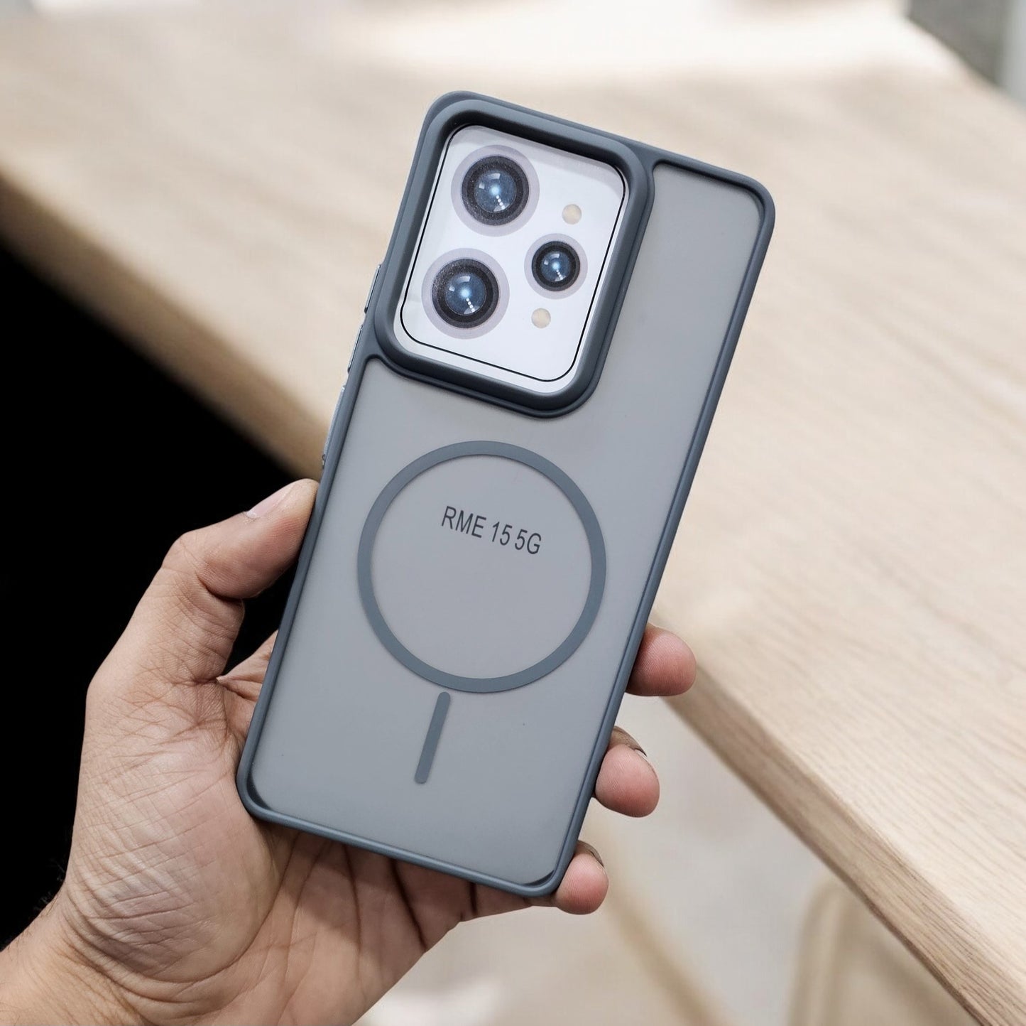 Realme 15 5G Magsafe Printed Metal Buttons Back Case Cover - Grey