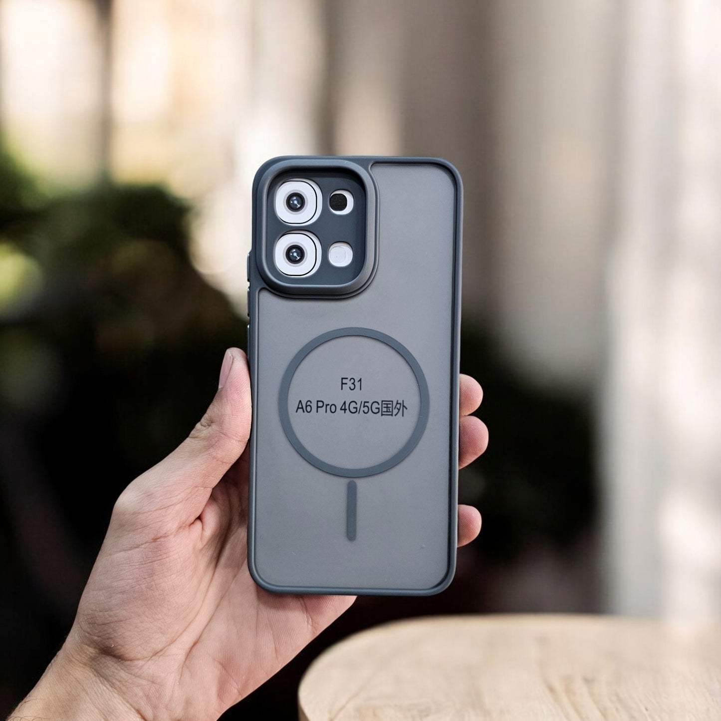 Oppo F31 5G Magsafe Printed Metal Buttons Back Case Cover - Grey