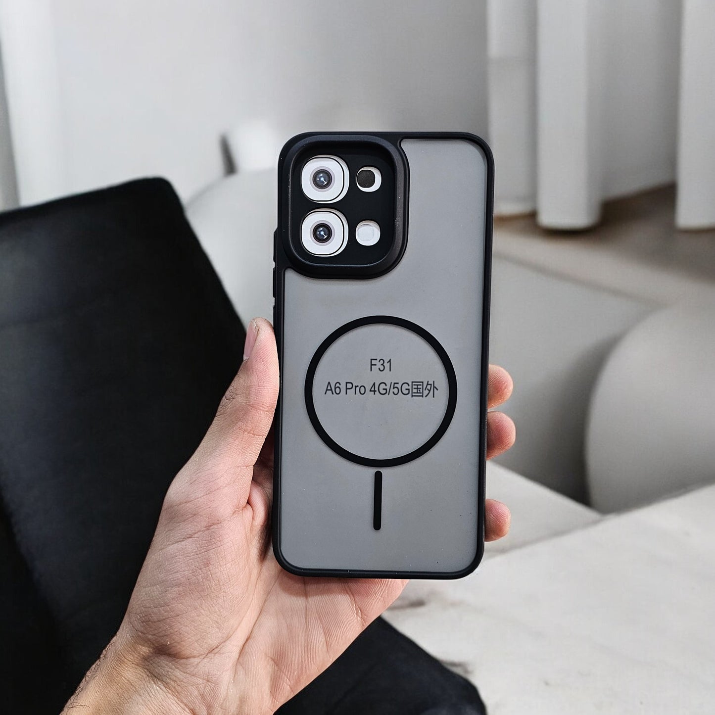 Oppo F31 5G Magsafe Printed Metal Buttons Back Case Cover - Black