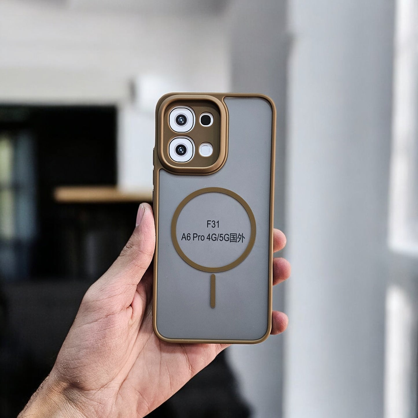 Oppo F31 5G Magsafe Printed Metal Buttons Back Case Cover - Brown