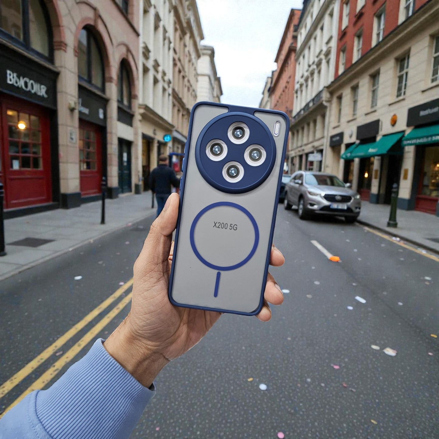 Vivo X200 5G Magsafe Printed Metal Buttons Back Case Cover - Blue