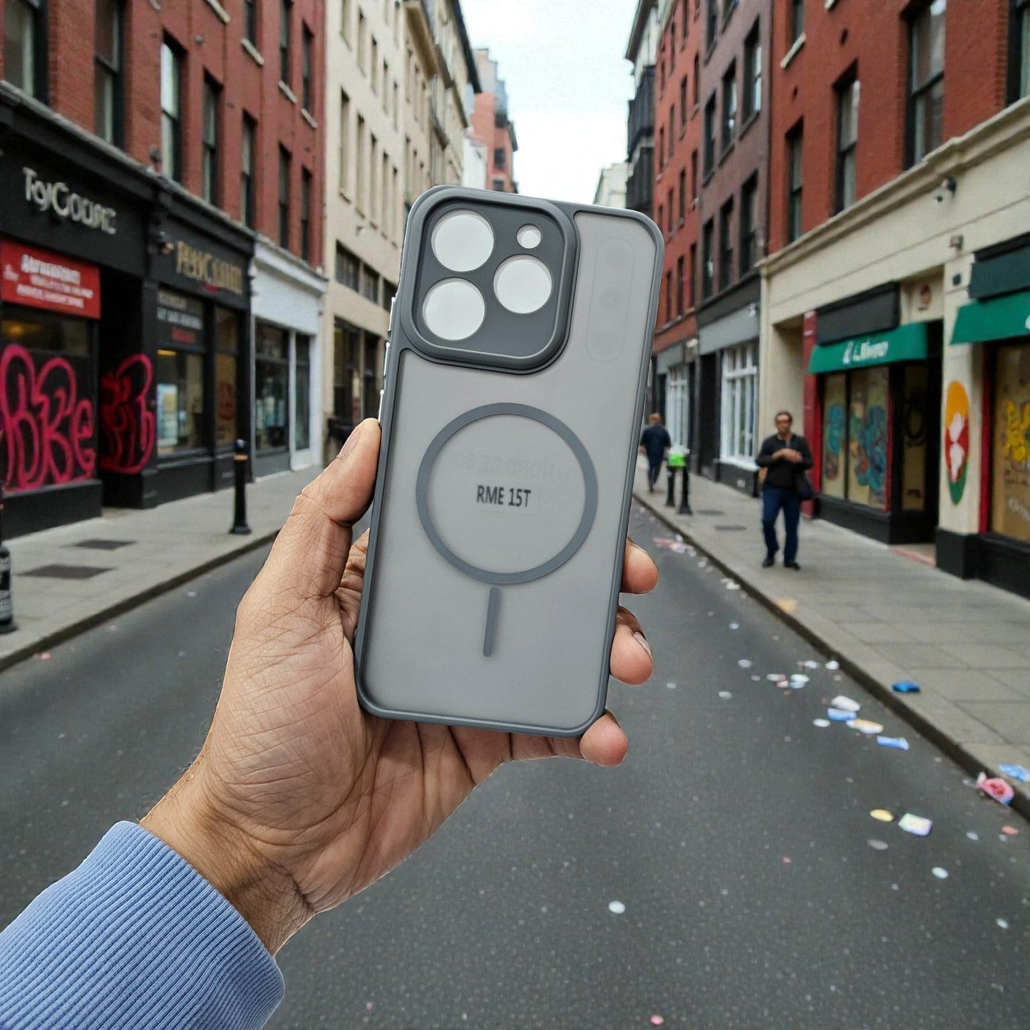 Realme 15T 5G Magsafe Printed Metal Buttons Back Case Cover - Grey