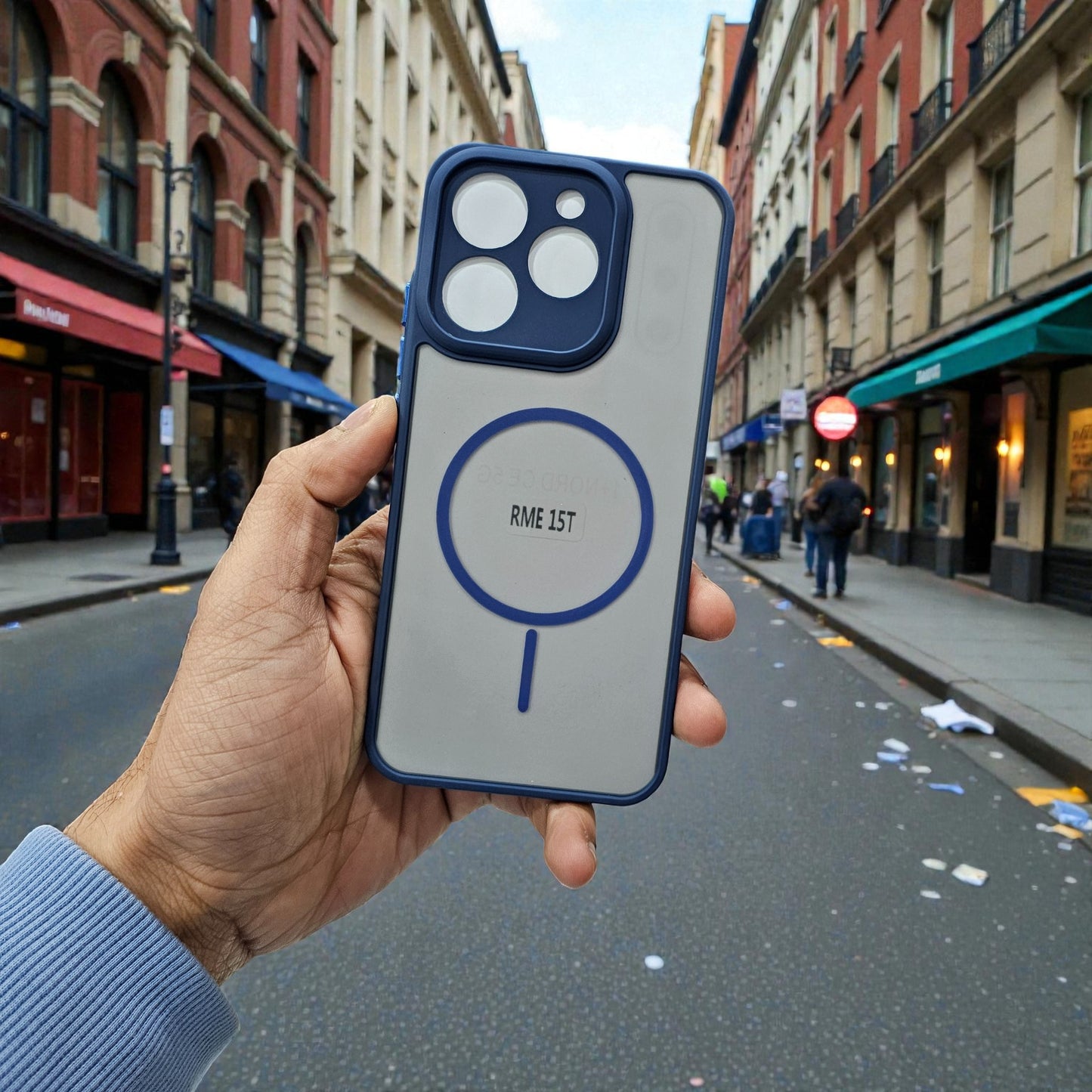 Realme 15T 5G Magsafe Printed Metal Buttons Back Case Cover - Blue