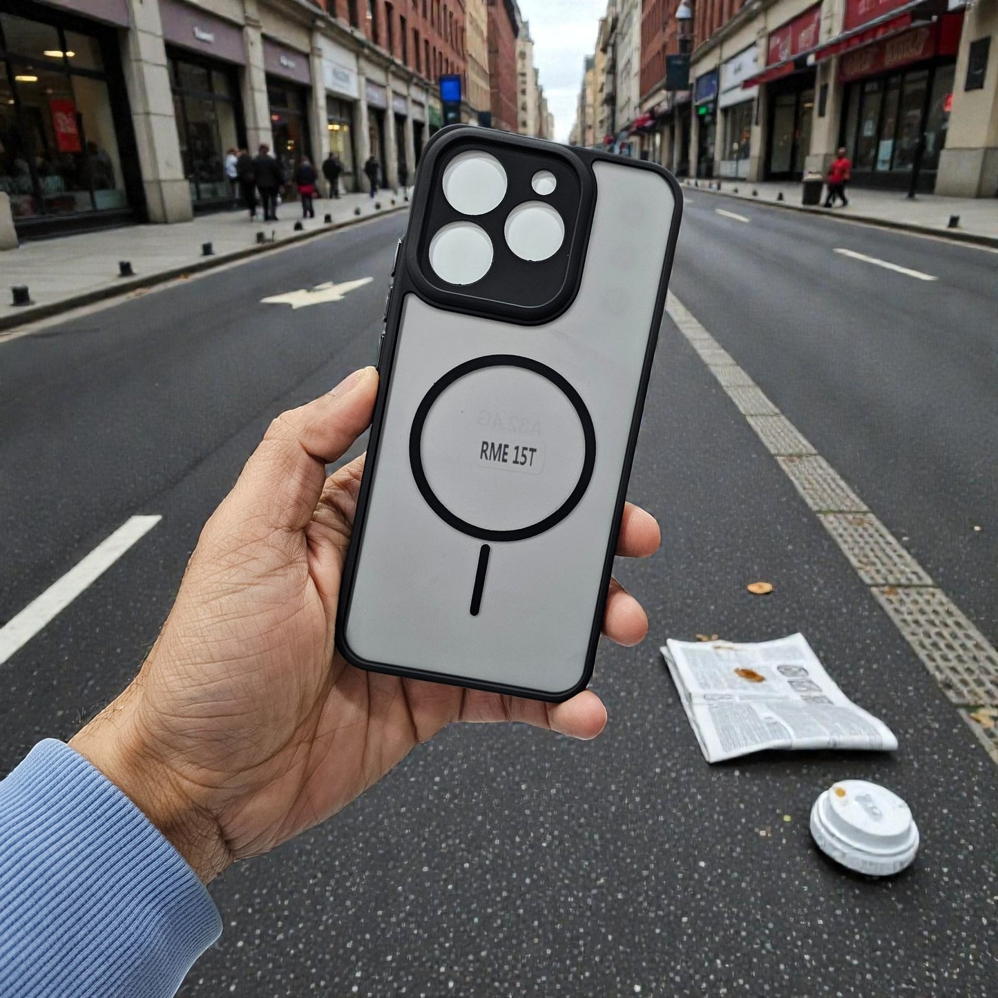 Realme 15T 5G Magsafe Printed Metal Buttons Back Case Cover - Black