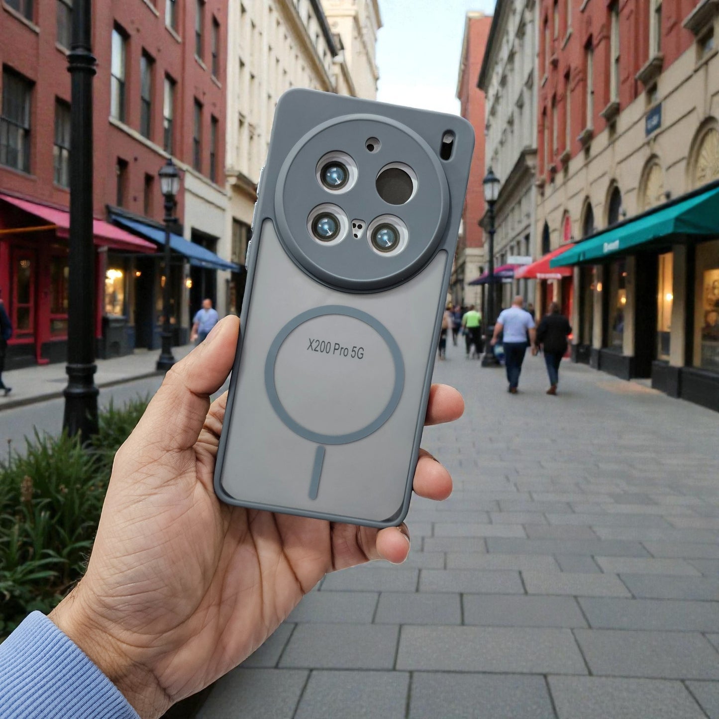 Vivo X200 Pro 5G Magsafe Printed Metal Buttons Back Case Cover - Grey