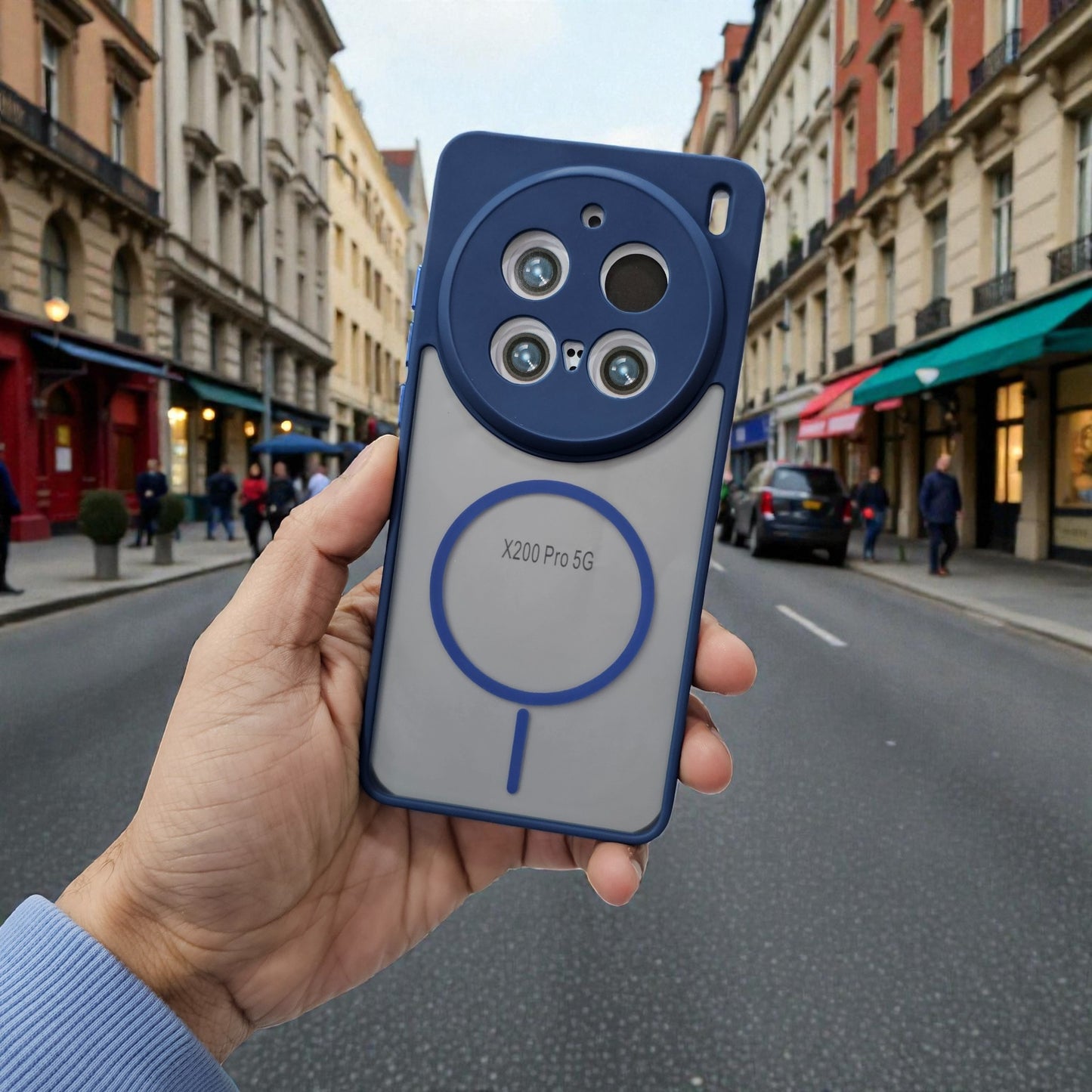 Vivo X200 Pro 5G Magsafe Printed Metal Buttons Back Case Cover - Blue