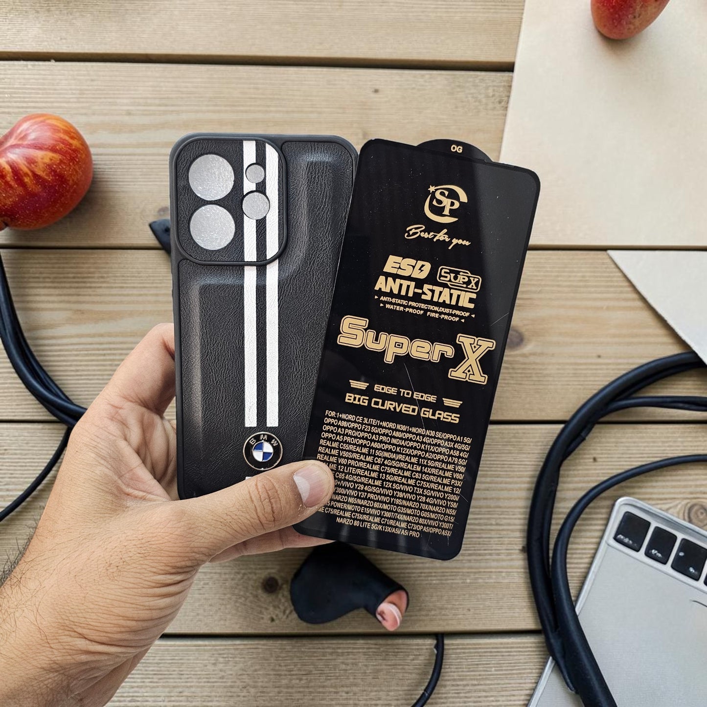 (Free Tempered)Vivo V70 5g Premium Car Logo Leather Back Case Pouch - pattern 3