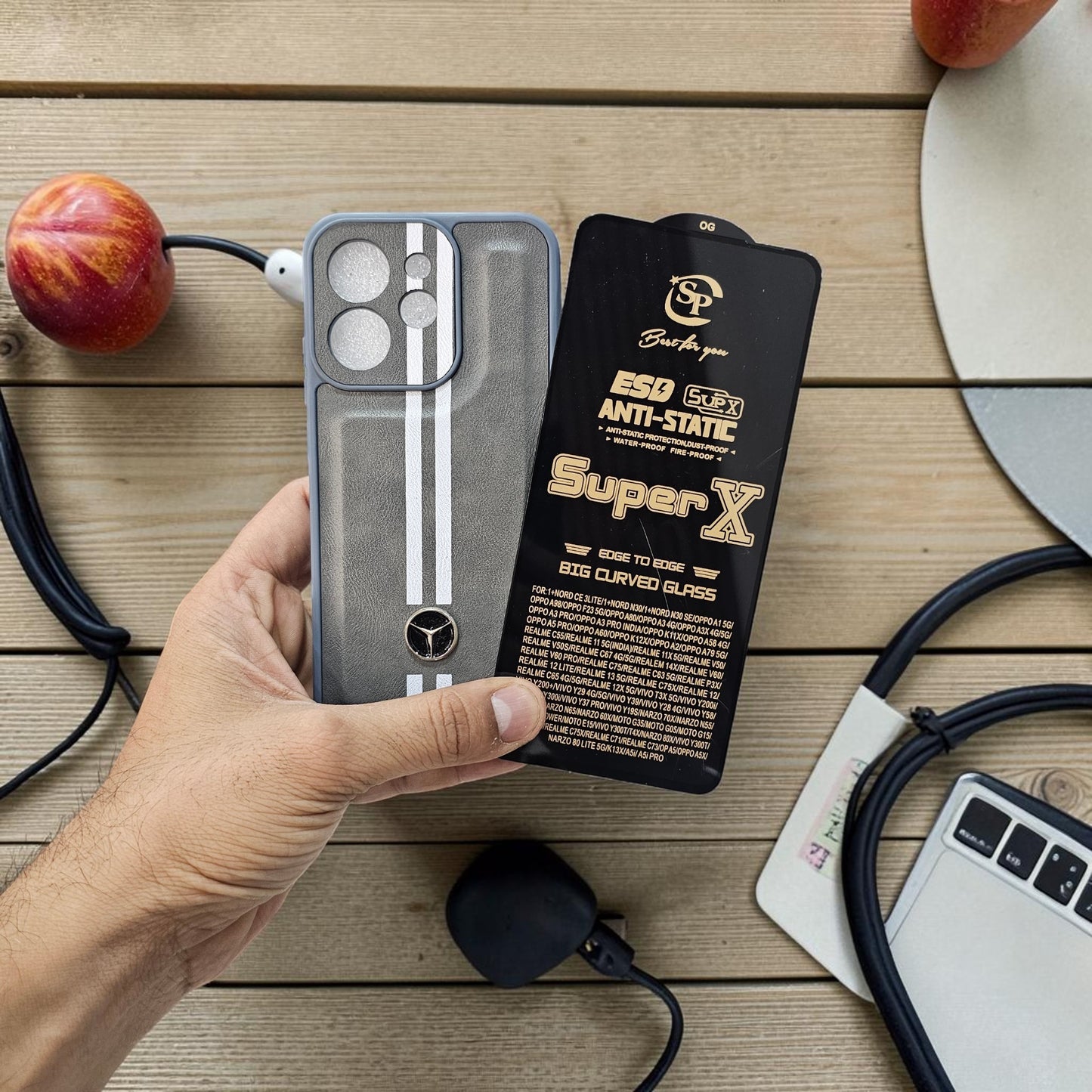 (Free Tempered)Oppo Reno 15C 5g Premium Car Logo Leather Back Case Pouch - pattern 2
