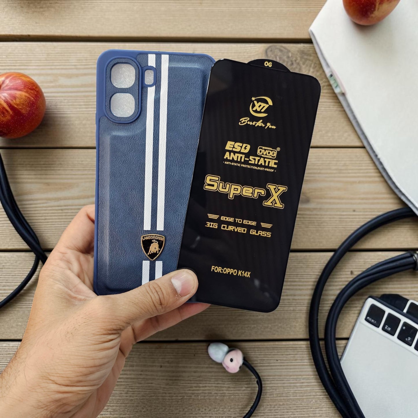 (Free Tempered)Oppo K14X/A6X 5g Premium Car Logo Leather Back Case Pouch - Pattern 1