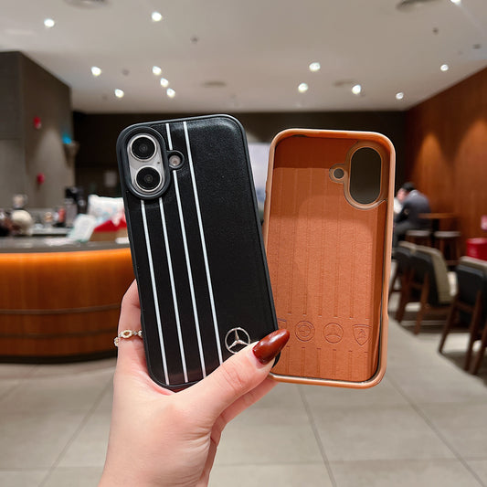 Apple iPhone 16 Luxury Branded Car Logo Leather Designer Case - Mercedes