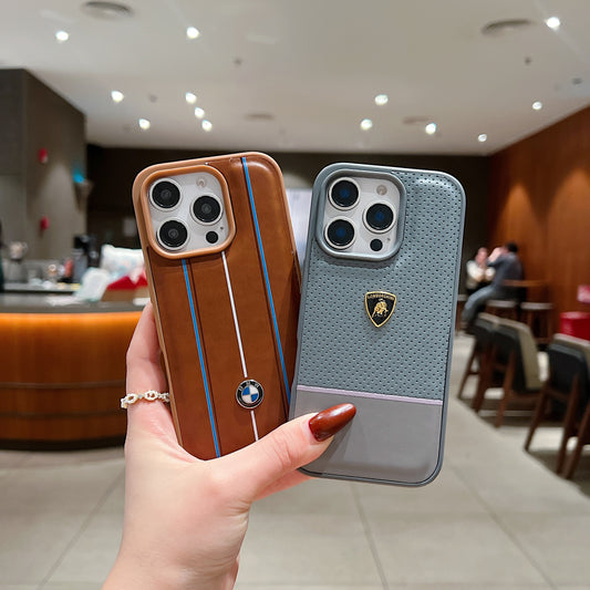 Apple iPhone 15 Pro Luxury Branded Car Logo Leather Designer Case - Lamborghini