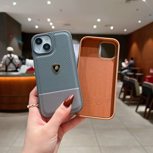 Apple iPhone 15 Plus Luxury Branded Car Logo Leather Designer Case- Lamborghini