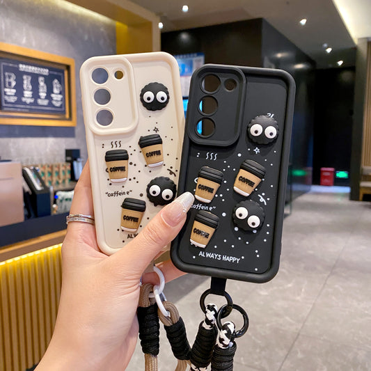 Samsung S22 5G Coffee Soft Silicone Lanyard Back Cover Case - Lanyard 1