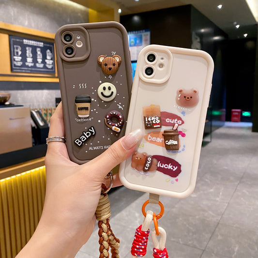 Apple iPhone 11/12 Coffee Soft Silicone Lanyard Back Cover Case - Lanyard 2