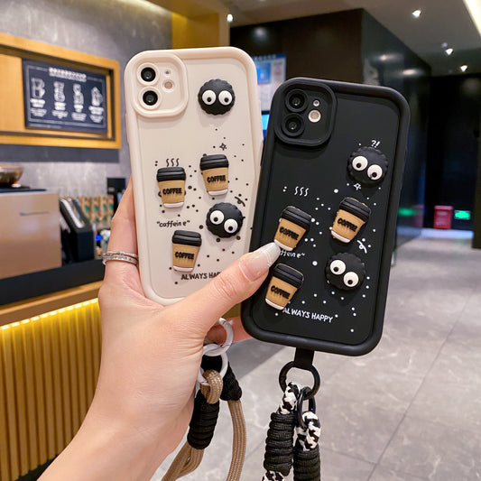 Apple iPhone 11/12 Coffee Soft Silicone Lanyard Back Cover Case - Lanyard 1