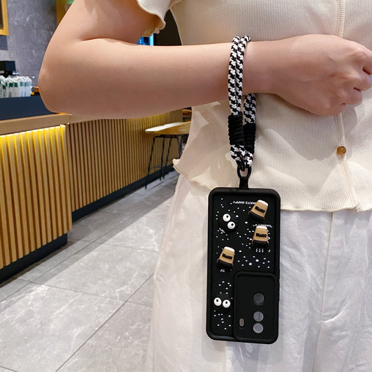 Vivo V40e/iQoo Z9s 5G Coffee Soft Silicone Lanyard Back Cover Case - Lanyard 1