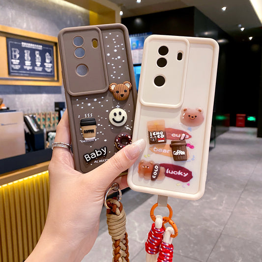 Vivo V40e/iQoo Z9s 5G Coffee Soft Silicone Lanyard Back Cover Case - Lanyard 4