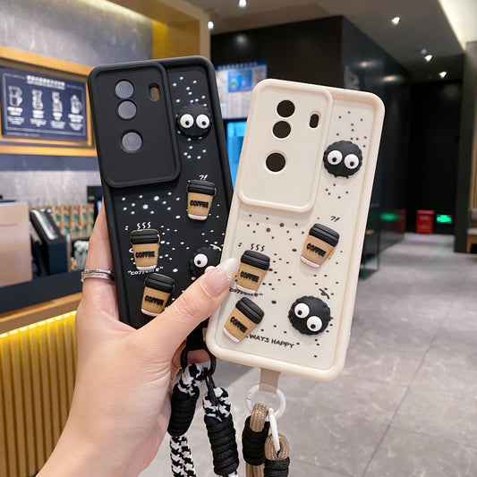 Vivo V40e/iQoo Z9s 5G Coffee Soft Silicone Lanyard Back Cover Case - Lanyard 3