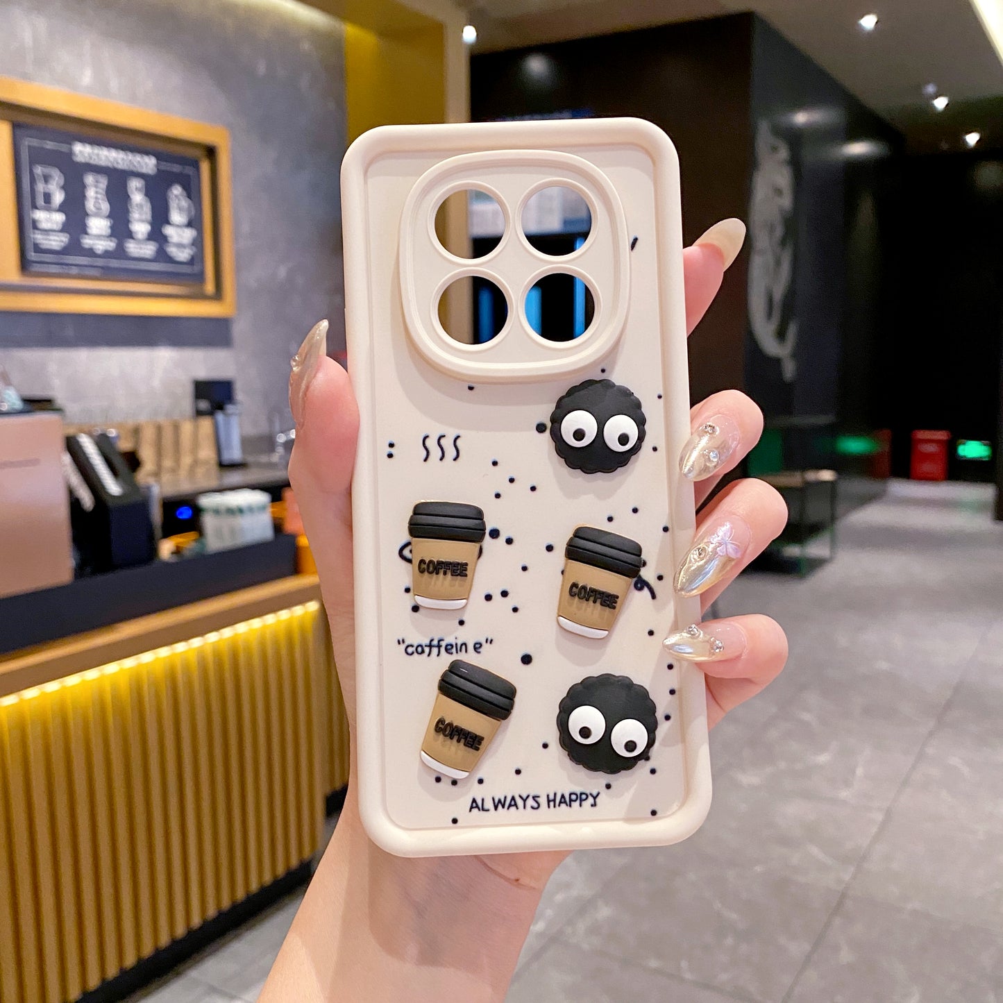 Redmi Note 14 Pro 5G Coffee Soft Silicone Cute 3D Cartoon Back Cover Case - Cream White