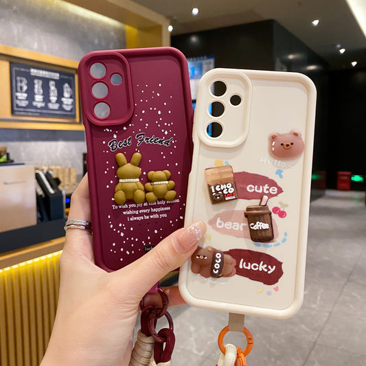 Samsung A35 5G Teddy Bear Soft Silicone Lanyard Back Cover Case - Lanyard 3