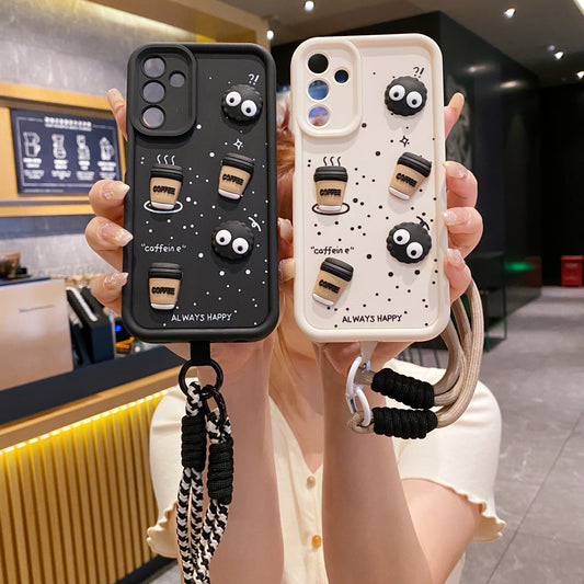 Samsung A34 5G Coffee Soft Silicone Lanyard Back Cover Case - Lanyard 1