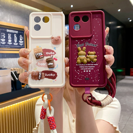 Vivo T2 Pro 5G Teddy Bear Soft Silicone Lanyard Back Cover Case - Lanyard 3