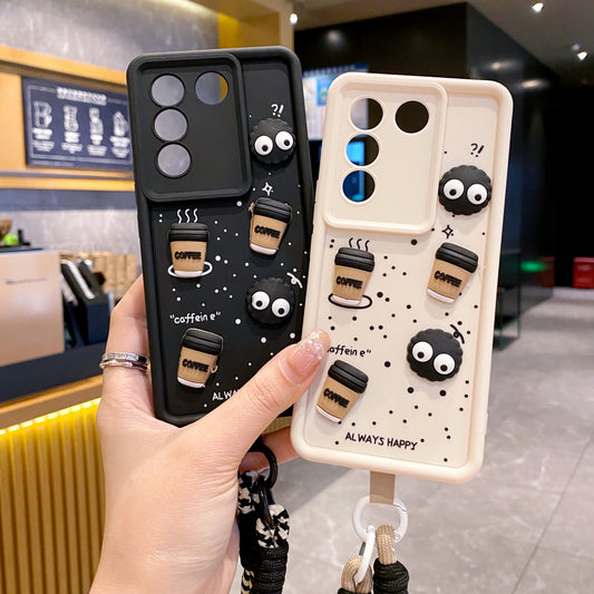 Vivo V27 / V27 Pro 5G Coffee Soft Silicone Lanyard Back Cover Case - Lanyard 2