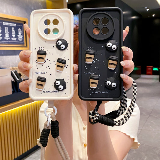 Realme 12/12X 5G Coffee Soft Silicone Lanyard Back Cover Case - Lanyard 1