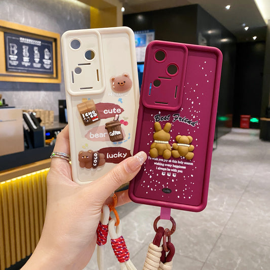 Vivo V30 5G Teddy Bear Soft Silicone Lanyard Back Cover Case - Lanyard 3
