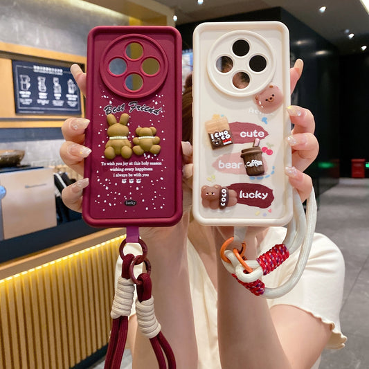 Oppo F27 Pro Plus 5G Teddy Bear Soft Silicone Lanyard Back Cover Case - Lanyard 3