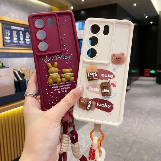 Vivo V29 / Vivo V29 Pro 5G Teddy Bear Soft Silicone Lanyard Back Cover Case - Lanyard 3