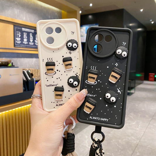 Vivo V30e 5G Coffee Soft Silicone Lanyard Back Cover Case - Lanyard 1