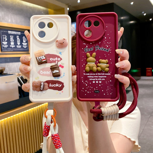 Vivo V30e 5G Teddy Bear Soft Silicone Lanyard Back Cover Case - Lanyard 3