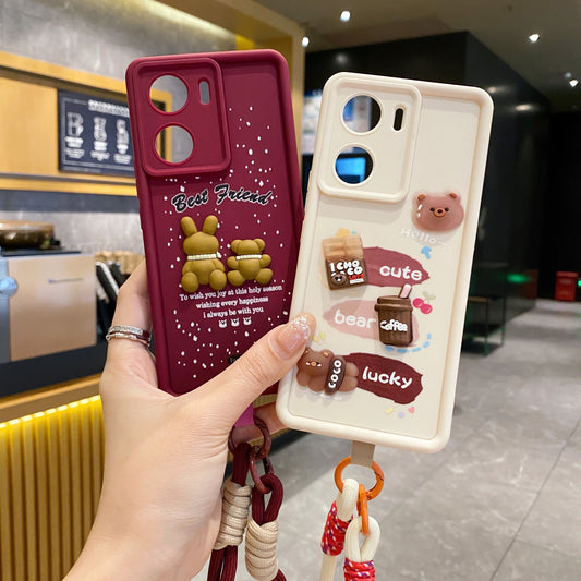 Vivo V29e 5G Teddy Bear Soft Silicone Lanyard Back Cover Case - Lanyard 3