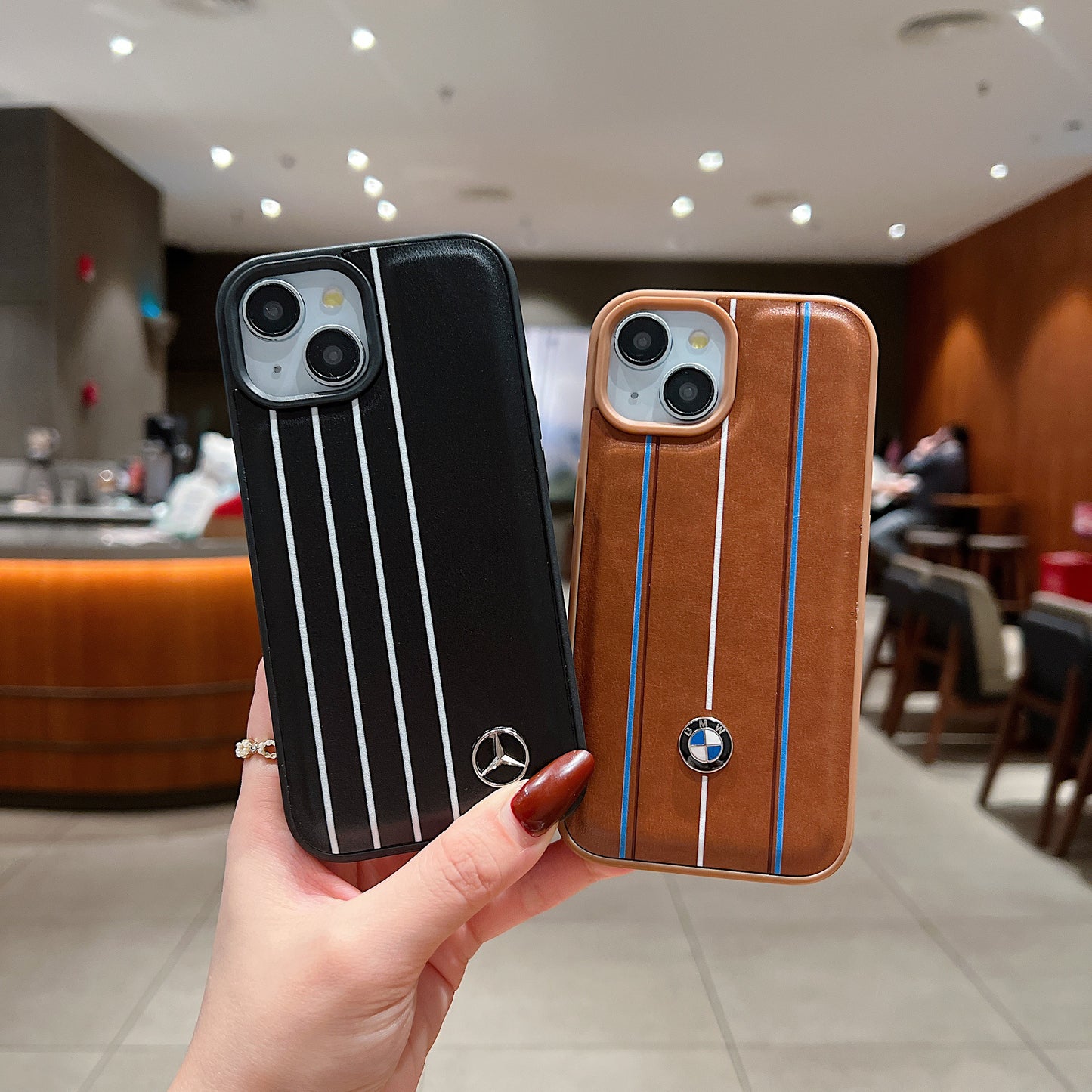 Apple iPhone 15 Plus Luxury Branded Car Logo Leather Designer Case - Mercedes