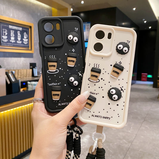 Vivo Y16 5G Coffee Soft Silicone Lanyard Back Cover Case - Lanyard 2